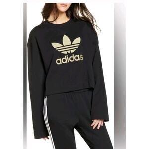 Adidas Trefoil Sweatshirt Black Womens S Y2K Streetwear Athleisure Sneakerhead